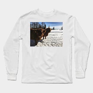 Scottish Highland Cattle Cow and Calf 1950 Long Sleeve T-Shirt